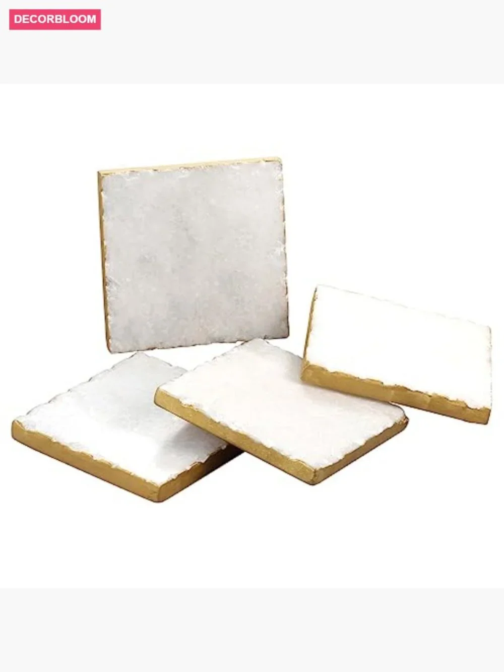 Set of 4 Square Marble Coasters with Gold Edges